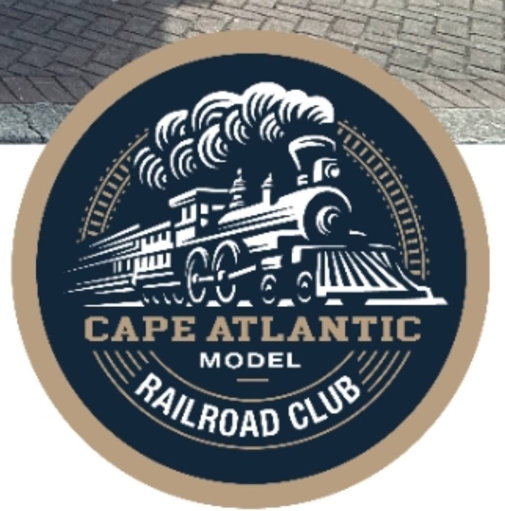 Cape Atlantic Model Railroad Club circular logo featuring a vintage steam locomotive